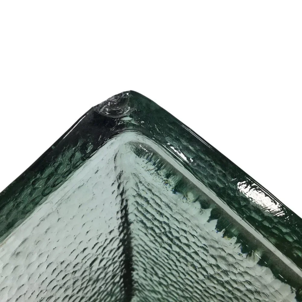 Mid-Century MCM Thick Green Clear Ice Glass Container Heavy 11.75 x 4 Pebbled
